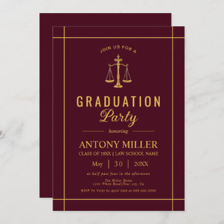 Invitation Gold burgundy Law school graduation Class Of 2026 