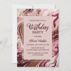 Invitation Gold Burgundy Marbre Fluid Rose Anniversaire