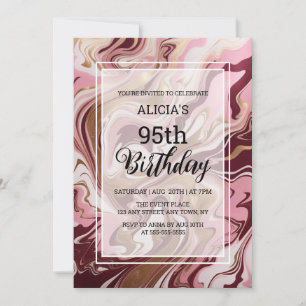 Invitation Gold Burgundy Marbre rose Fluid 95e anniversaire