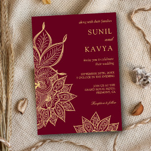 Invitation Gold Burgundy Mehendi Henna Mariage indien