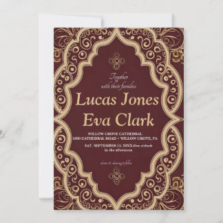 Invitation Gold Burgundy Mehendi Henna Mariage indien Invitat