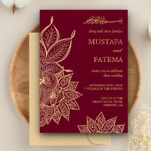 Invitation Gold Burgundy Mehendi Henna Mariage islamique