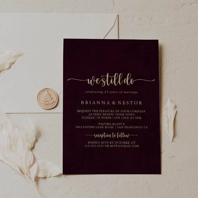 Invitation Gold Burgundy Nous Faisons Encore Vow Renouvelleme (Créateur téléchargé)