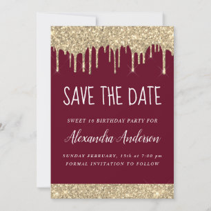 Invitation Gold Burgundy Parties scintillant Sweet 16 Sauvez 
