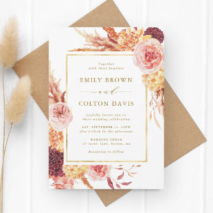 Invitation Gold Burgundy Terracotta Aquarelle Mariage Floral