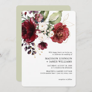 Invitation Gold Burgundy Vin Blush Floral Mariage w Détails