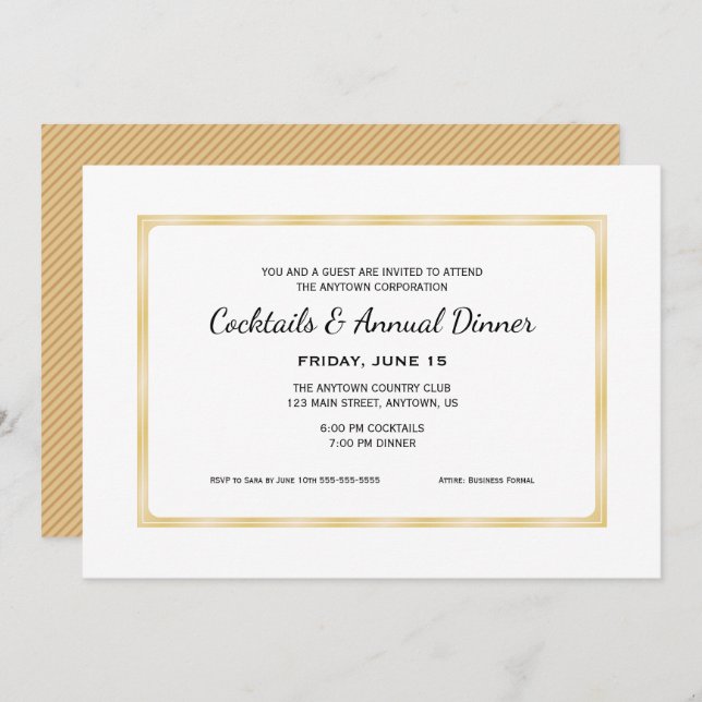 Invitation Gold Business Professional Cocktails & Dîner (Devant / Derrière)