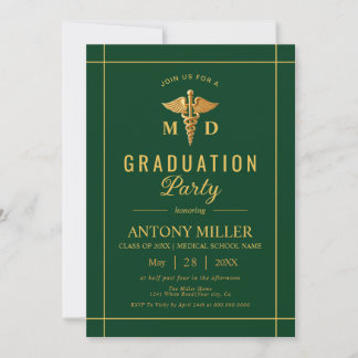 Invitation Gold caduceus Classe De graduation verte 2025