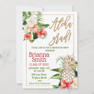 Invitation Gold Calligraphie Floral Luau Graduation