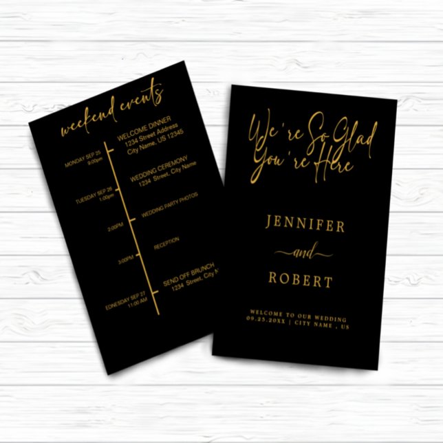 Invitation Gold Calligraphie mariage week-end (wedding weekend events card)