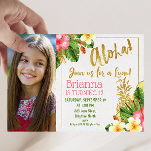 Invitation Gold Calligraphy Luau Photo Anniversaire Invitatio