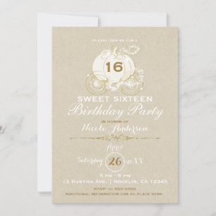 Invitation Gold Cendrillon Carriage Kraft Sweet 16 Anniversai