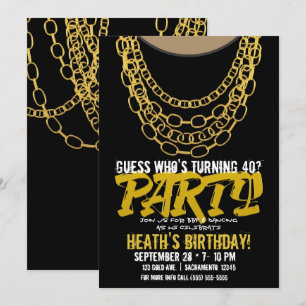 Invitation Gold Chains Black Hip hop Dance Anniversaire