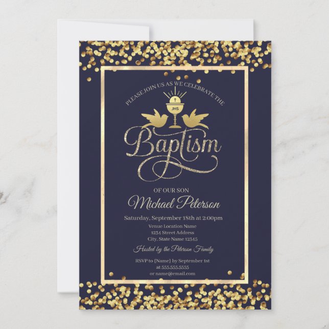 Invitation Gold Chalice Confetti Marine Bleu (Devant)