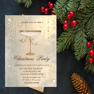Invitation Gold Champagne Glass Sparkle Confetti Party