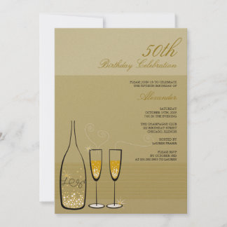 Invitation Gold Champagne Milestone Anniversaire Fête Invitat