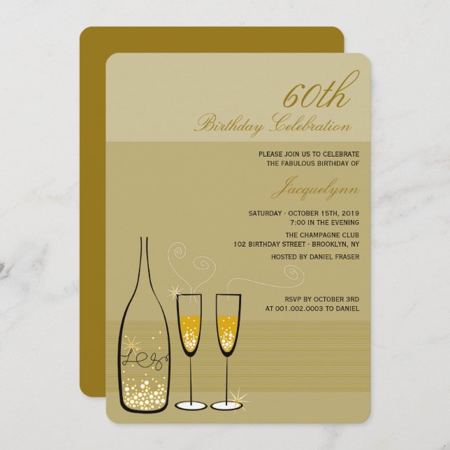 Invitation Gold Champagne Milestone Chic Birthday Party (Devant / Derrière)
