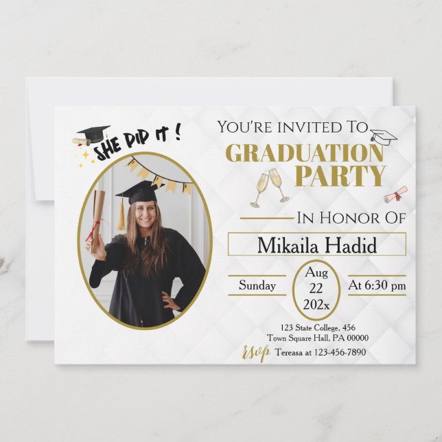 Invitation Gold Champagne Minimaliste Graduation Party (Devant)