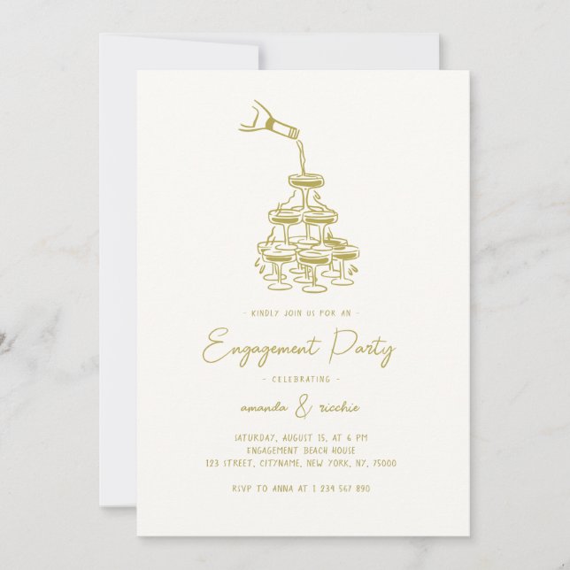 Invitation Gold Champagne Tower Bubbly Tower Engagement Party (Devant)