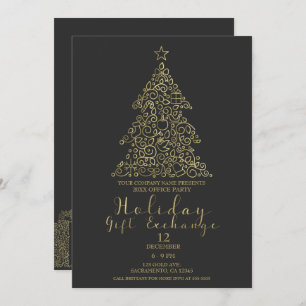 Invitation Gold & Charcoal Holiday Tree échange cadeaux