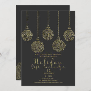 Invitation Gold & Charcoal Vacances échange de cadeaux
