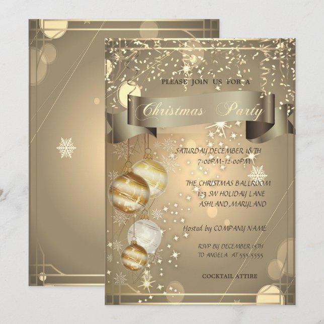 Invitation Gold, Christmas Balls Company Christmas Party (Devant / Derrière)