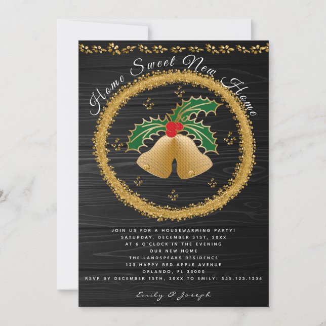 Invitation Gold Christmas Jingle Bell Wraith pour le réchauff (Devant)