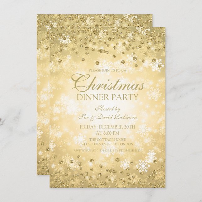 Invitation Gold Christmas Party Parties scintillant Hiver Won (Devant / Derrière)