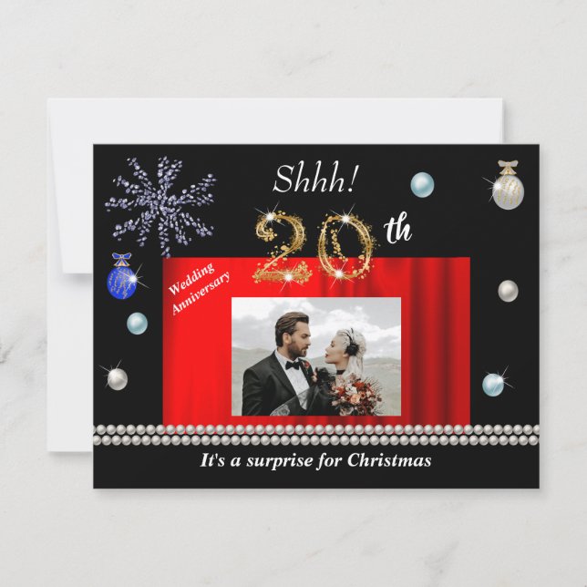 Invitation Gold Christmas Surprise 20th Wedding Anniversary  (Devant)