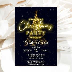 Invitation Gold Christmas Tree Black Christmas Party