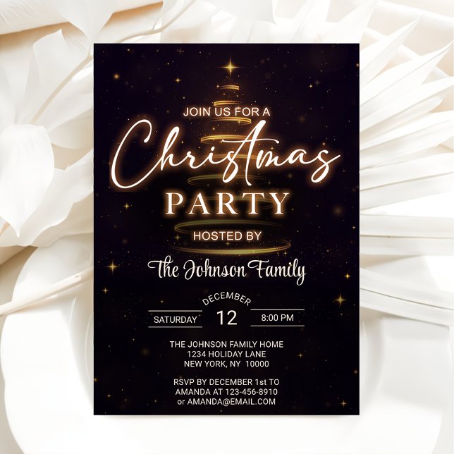 Invitation Gold Christmas Tree Black Christmas Party (Créateur téléchargé)