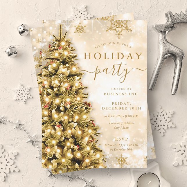 Invitation Gold Christmas Tree Company (Gold Christmas Tree Company Holiday Party Invitation)