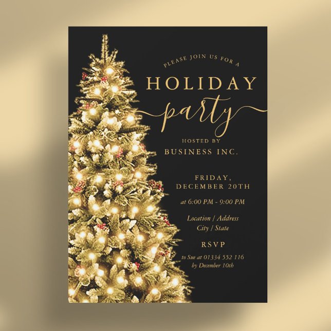 Invitation Gold Christmas Tree Corporate Fête (Gold Christmas Tree Corporate Holiday Party Invitation)