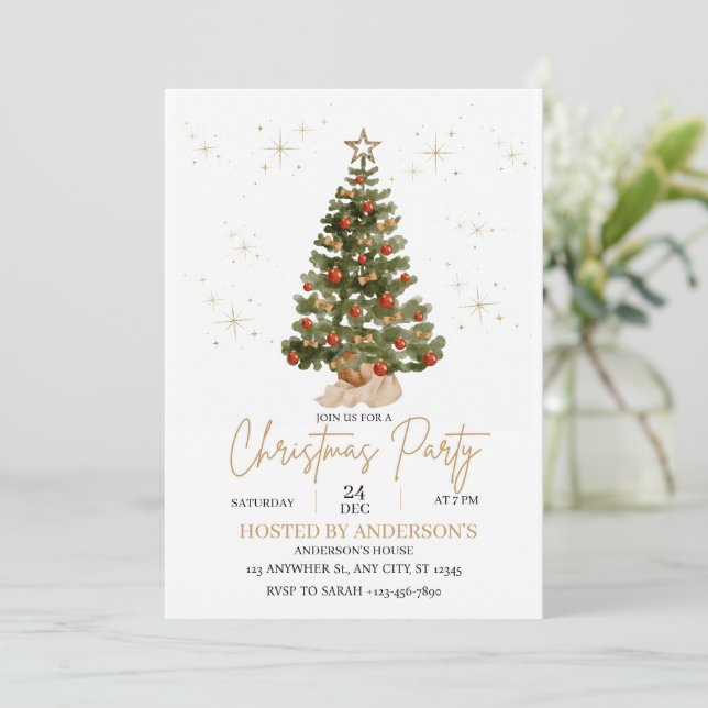 Invitation   gold christmas tree party invite  (Debout devant)