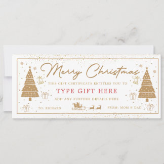 Invitation Gold Christmas Tree Present Gift Voucher Card