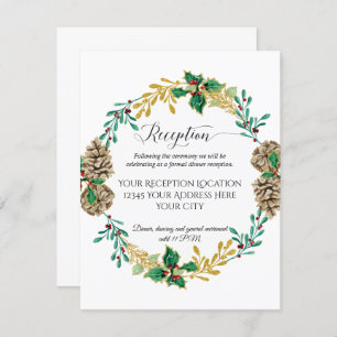 Invitation Gold Christmas Wreath Foliage Réception de mariage