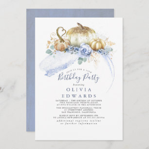 Invitation Gold Citrouille Dusty Blue Floral Automne Annivers