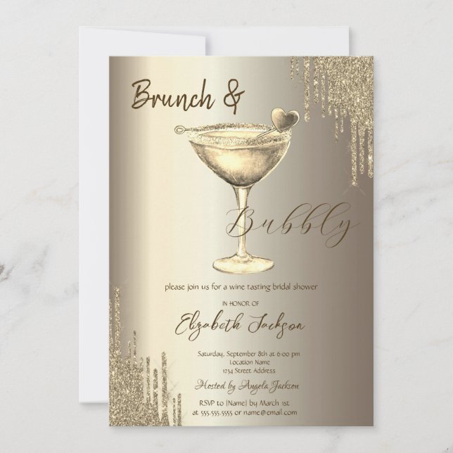 Invitation Gold Cocktail Parties scintillant de coeur Bachelo (Devant)
