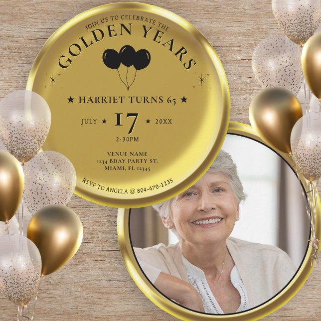 Invitation Gold Coin Golden Years Photo 65th Birthday Party (Gold Coin Golden Years Photo 65th Birthday Party Invitation)
