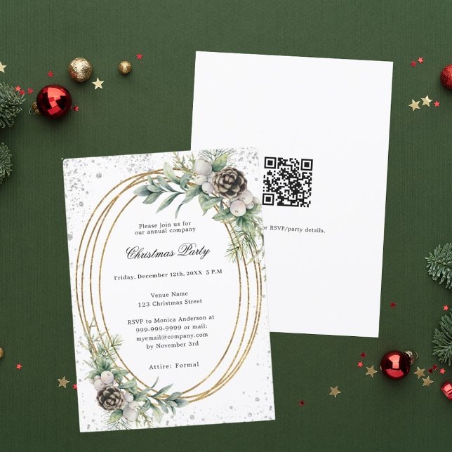 Invitation Gold cône verdure QR code société Noël fête (Créateur téléchargé)