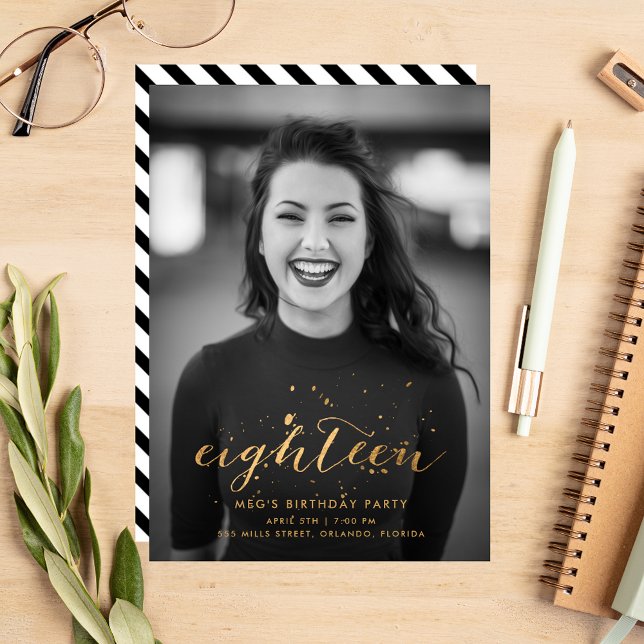 Invitation Gold Confetti 18e anniversaire Photo (Créateur téléchargé)