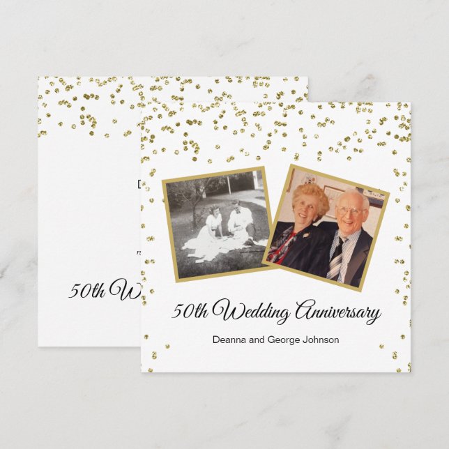 Invitation Gold Confetti 50e anniversaire de Mariage (Devant / Derrière)
