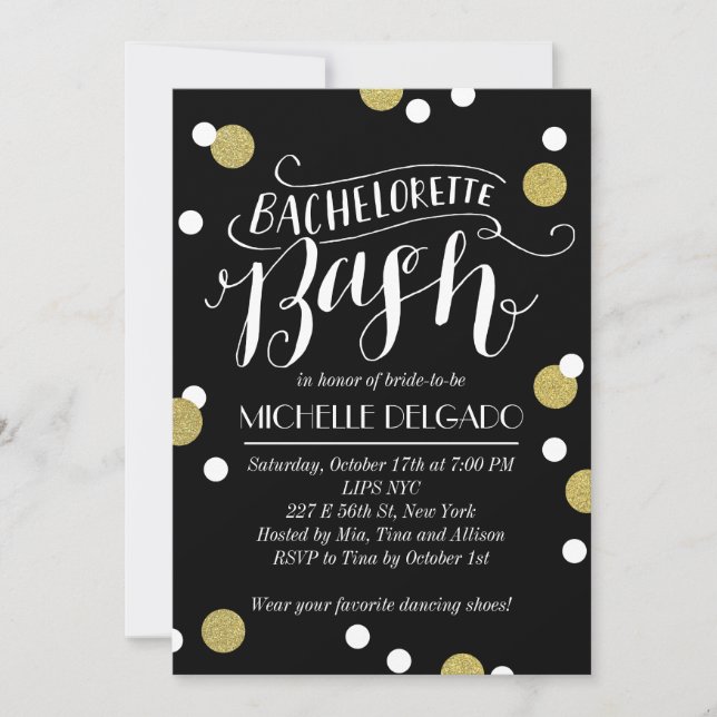 Invitation Gold Confetti Bash | Bachelorette (Devant)