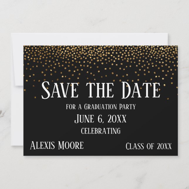 Invitation Gold Confetti Black Graduation Party Enregistrer l (Devant)