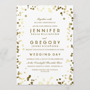 Invitation Gold Confetti Blanc moderne et mariage élégant