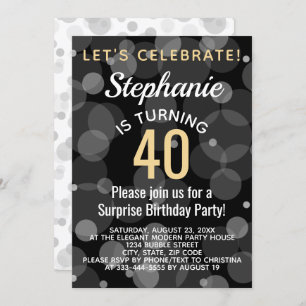 Invitation Gold Confetti Bokeh Bubbles 40e fête d'anniversair