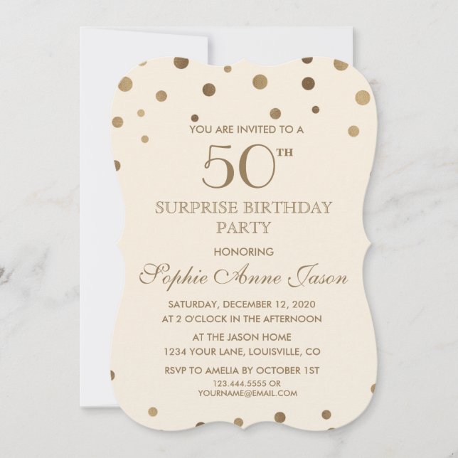 Invitation Gold Confetti Champagne 50ème Surprix Anniversaire (Devant)