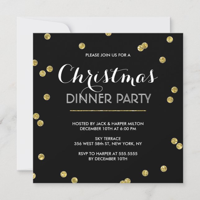 Invitation Gold Confetti Christmas Party (Couleur personnalis (Devant)