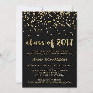 Invitation Gold Confetti Class of 2017 Graduation Party Black