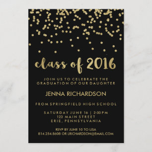 Invitation Gold Confetti Classe de 2016 Graduation Party Blac